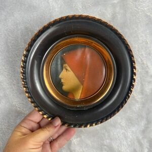 Vintage Lady Portrait Wall‎ Hanging copper Decorative Plate Made in Belgium